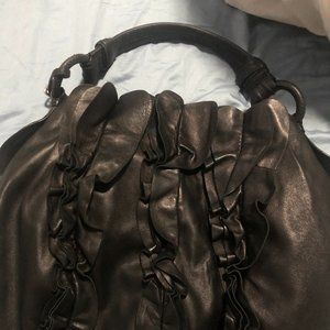 Prada Black Leather Ruffle Mordore Hobo